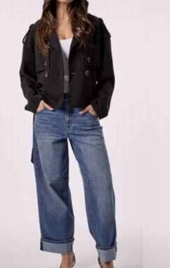 NEW BLUE REVIVAL charli cropped trench coat in black